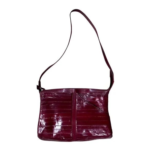 Vintage Red Purse Eel Skin Shoulder Bag Lee Sands Korea 1970s Retro Fashion - Picture 2 of 15